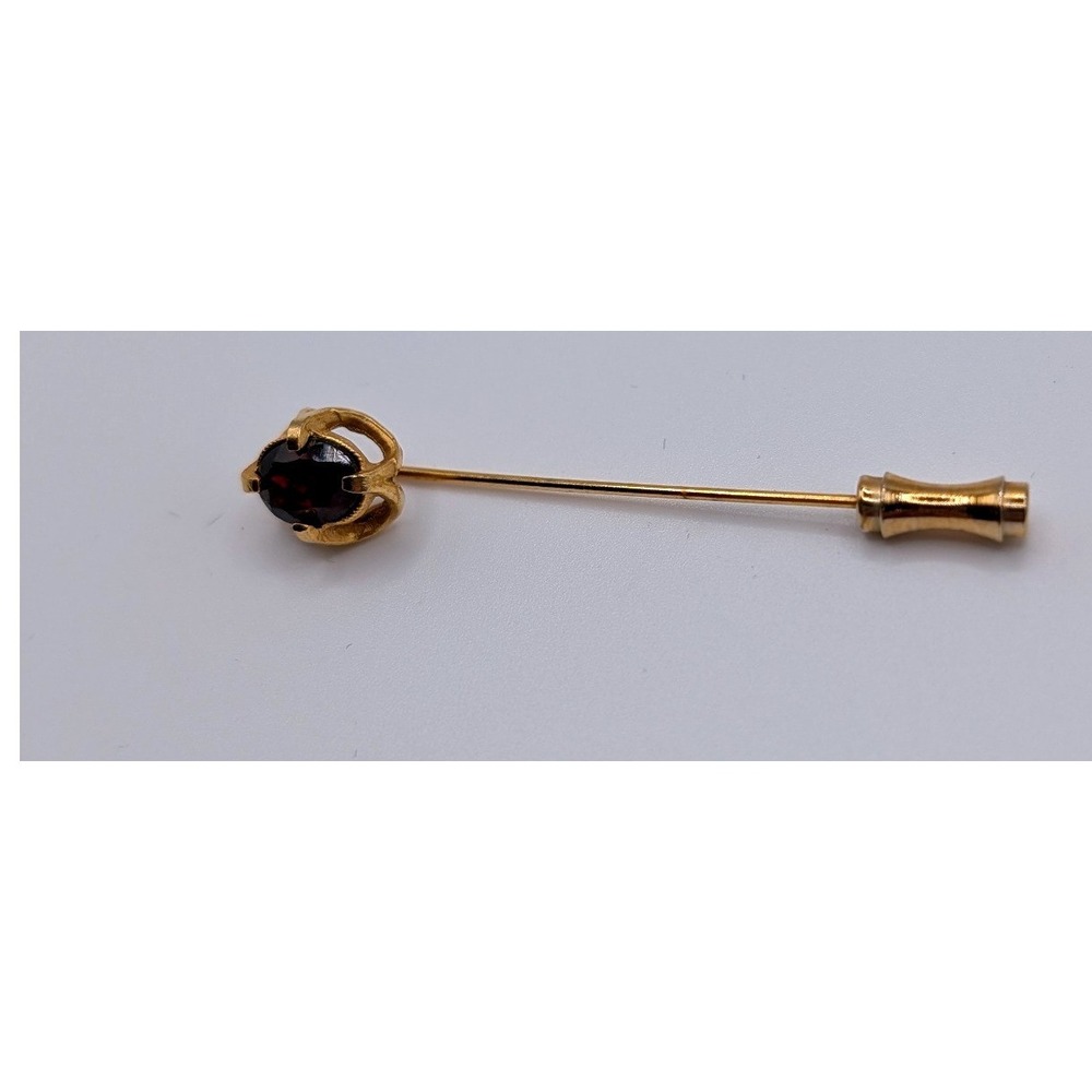 Vintage Gold Tone Deep Red Garnet Oval Gemstone Stick‎ Pin Antique Style